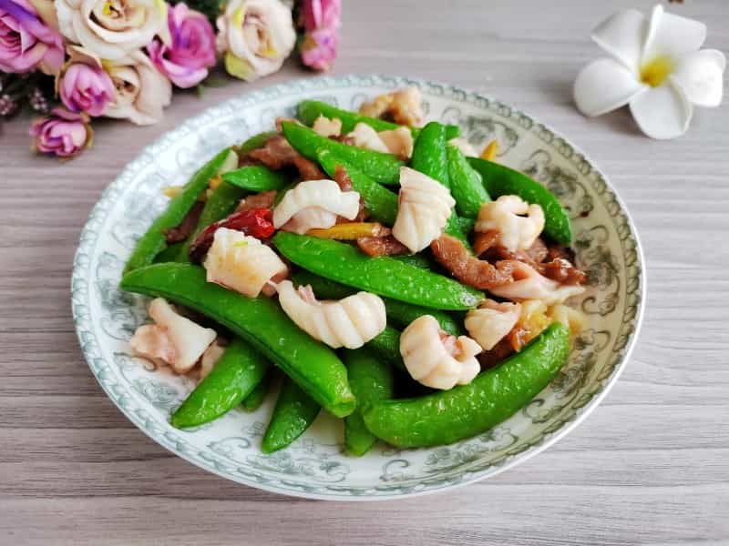 肉絲甜豆炒魷魚